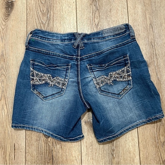 HYDRAULIC distressed denim jean shorts Sammie Boyfriend, embroidered pockets, 0. - Picture 10 of 14
